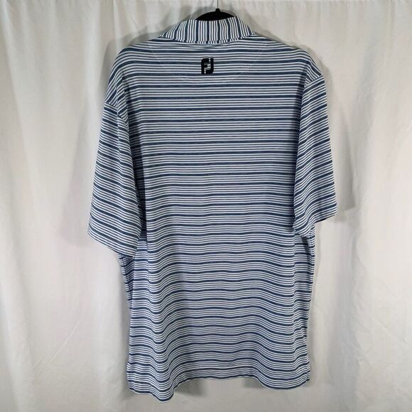 FootJoy Golf Polo Shirt Men's Large White Blue Striped Short Sleeve 1/4 Button - Picture 6 of 7